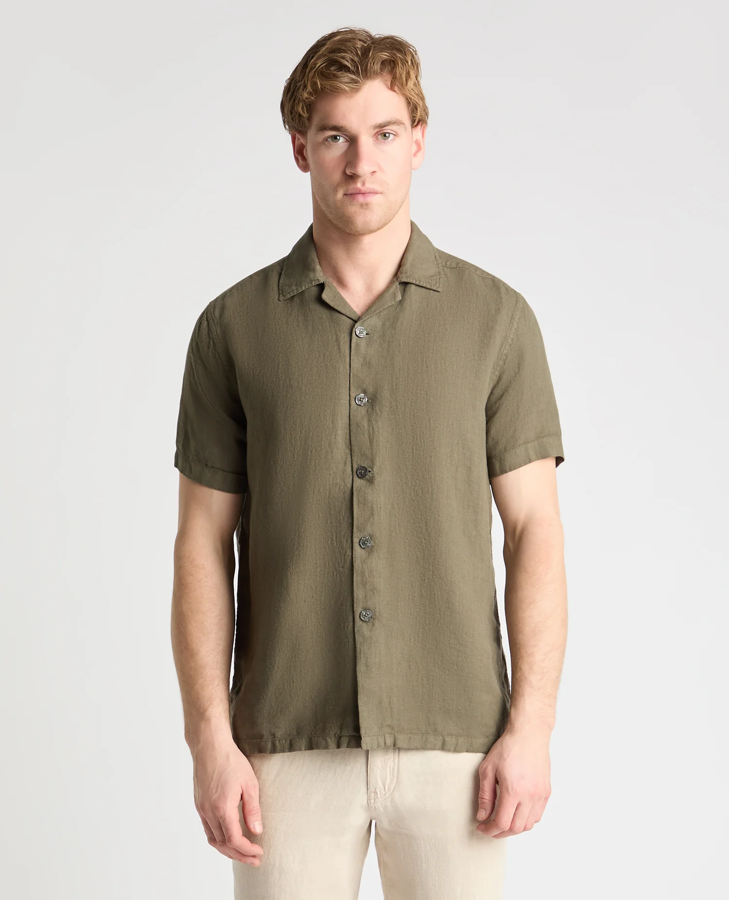 Tapered Fit Short Sleeve Linen Shirt