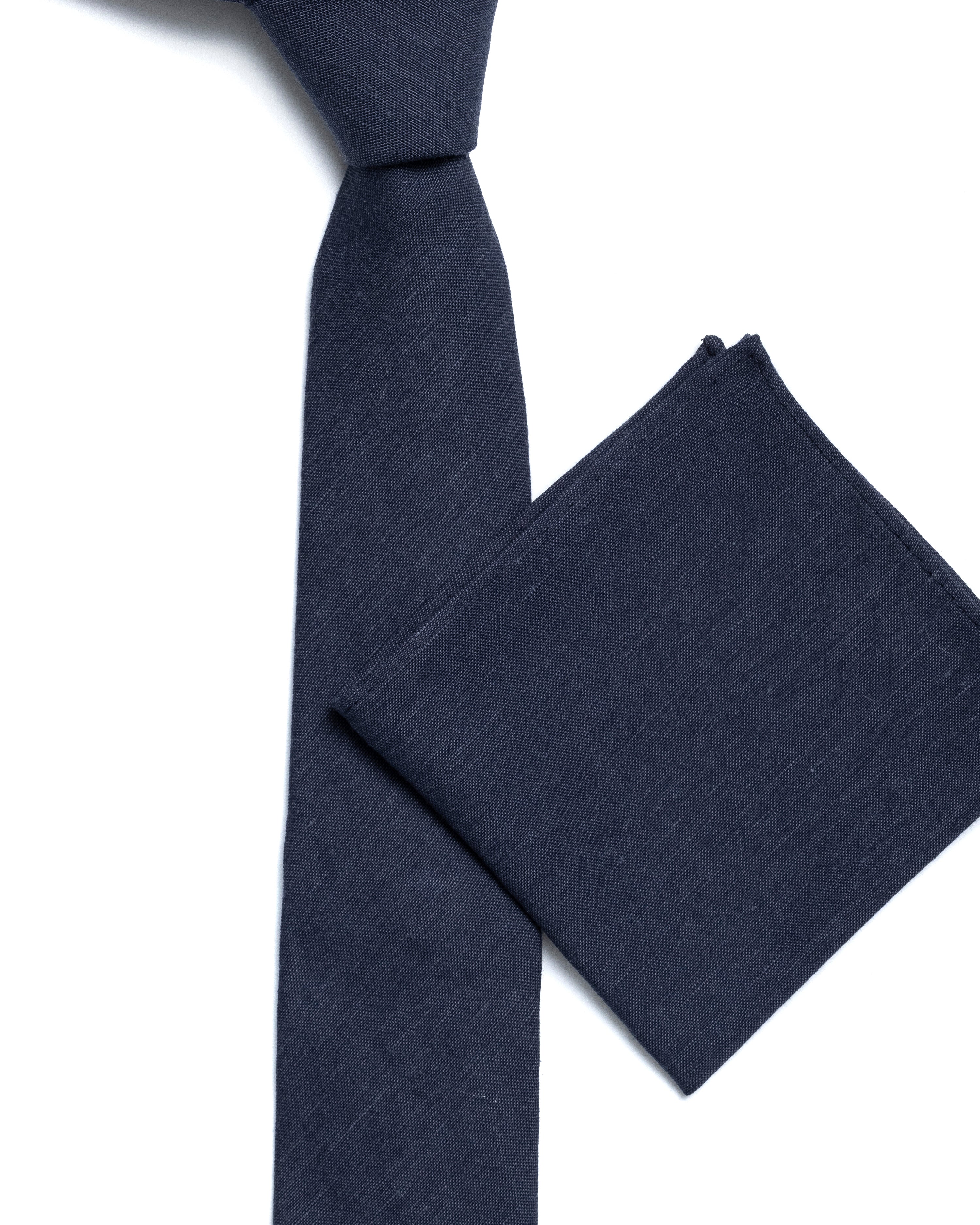 Navy Plain Linen Blend Tie - Image 3