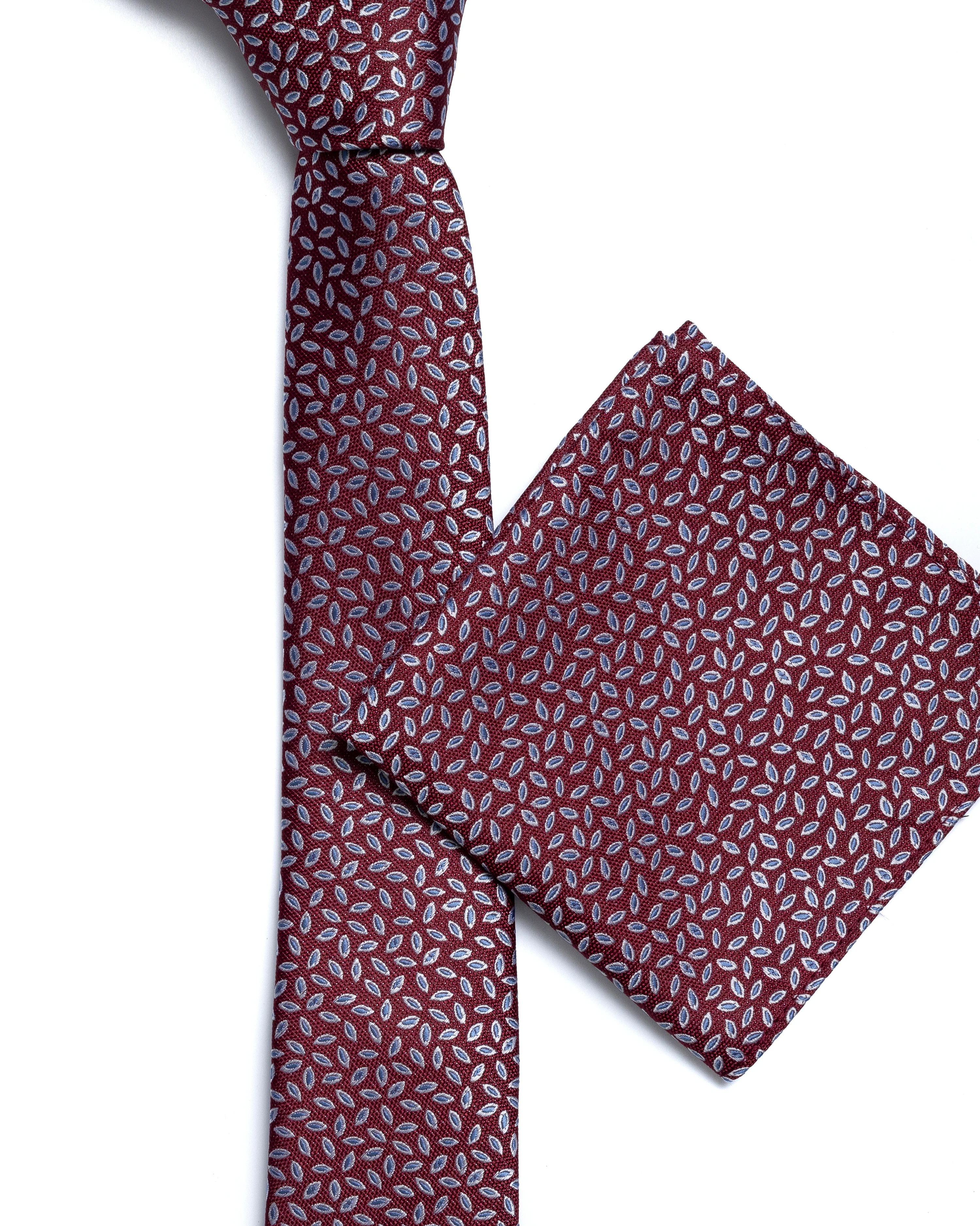 Dark Red Leaf Print Floral Tie - Image 3