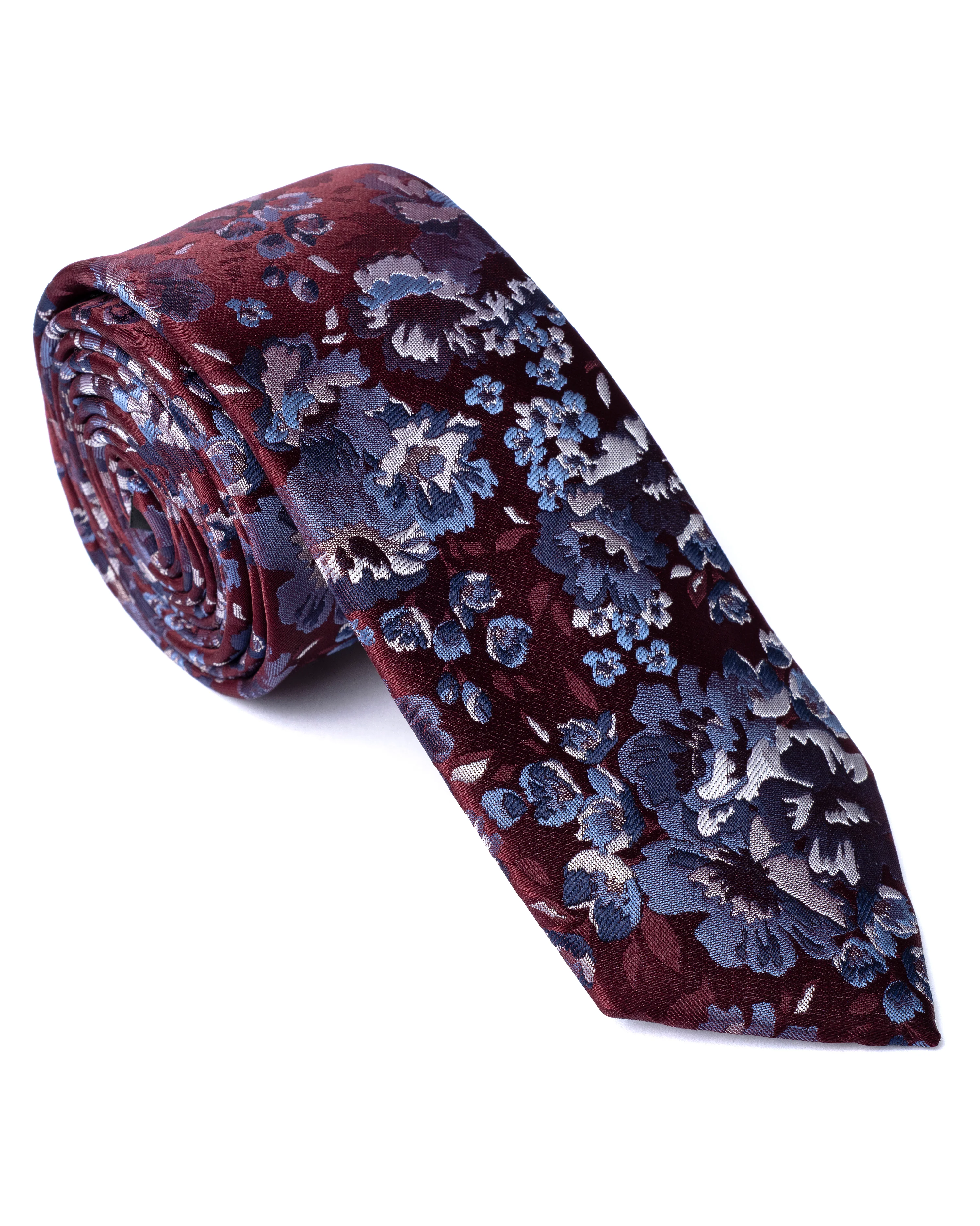 Dark Red Floral Foliage Print Tie