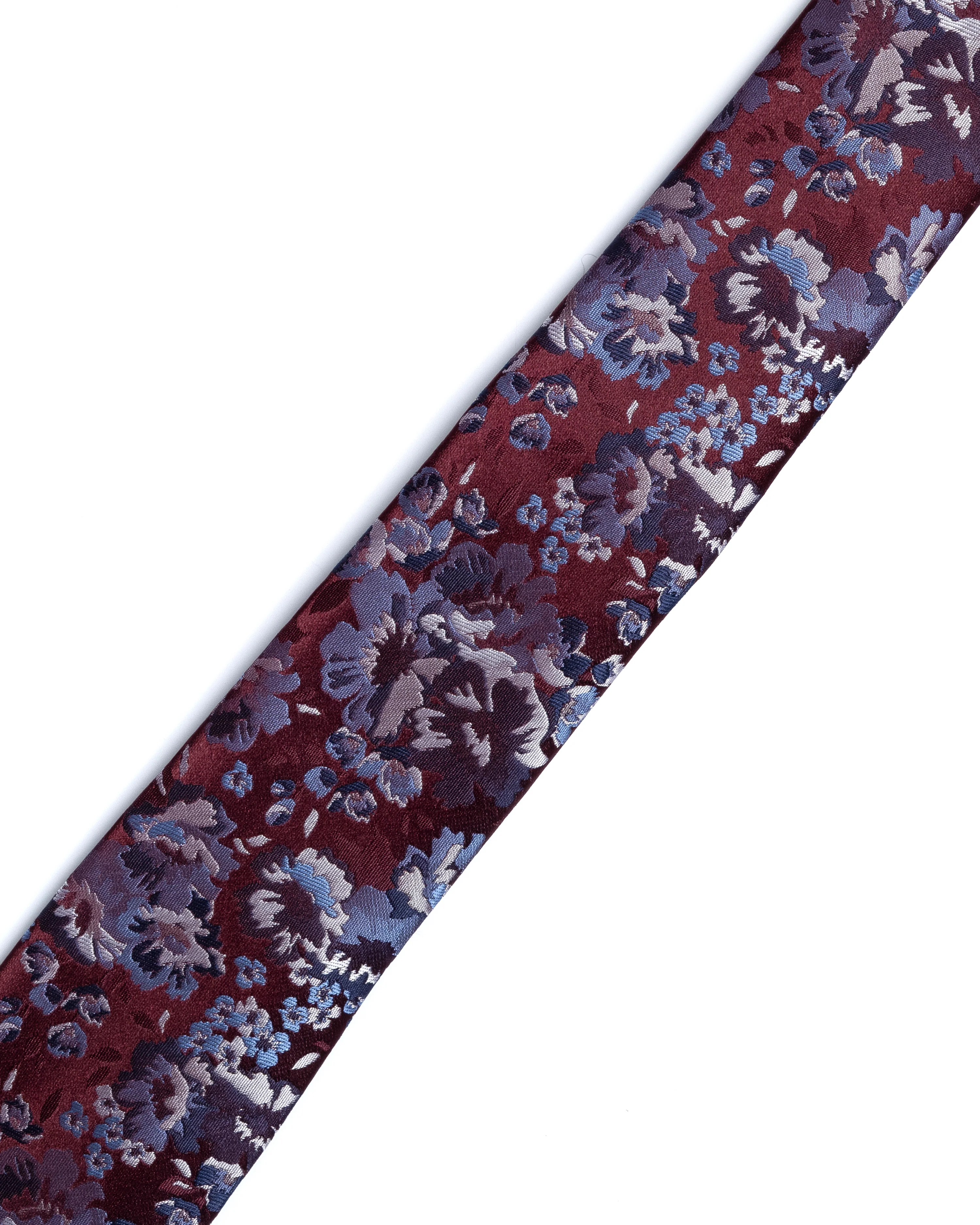 Dark Red Floral Foliage Print Tie - Image 2