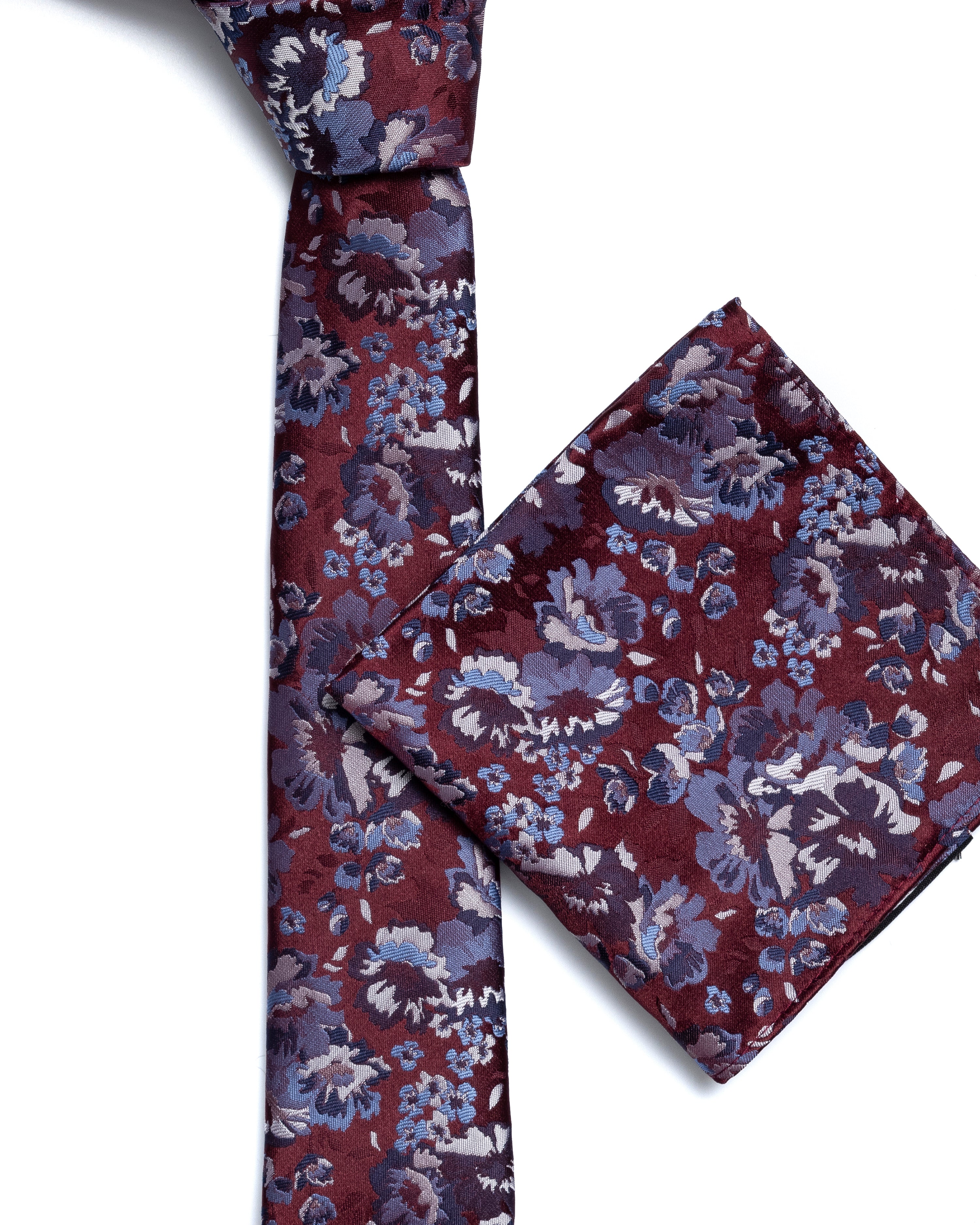 Dark Red Floral Foliage Print Tie - Image 3