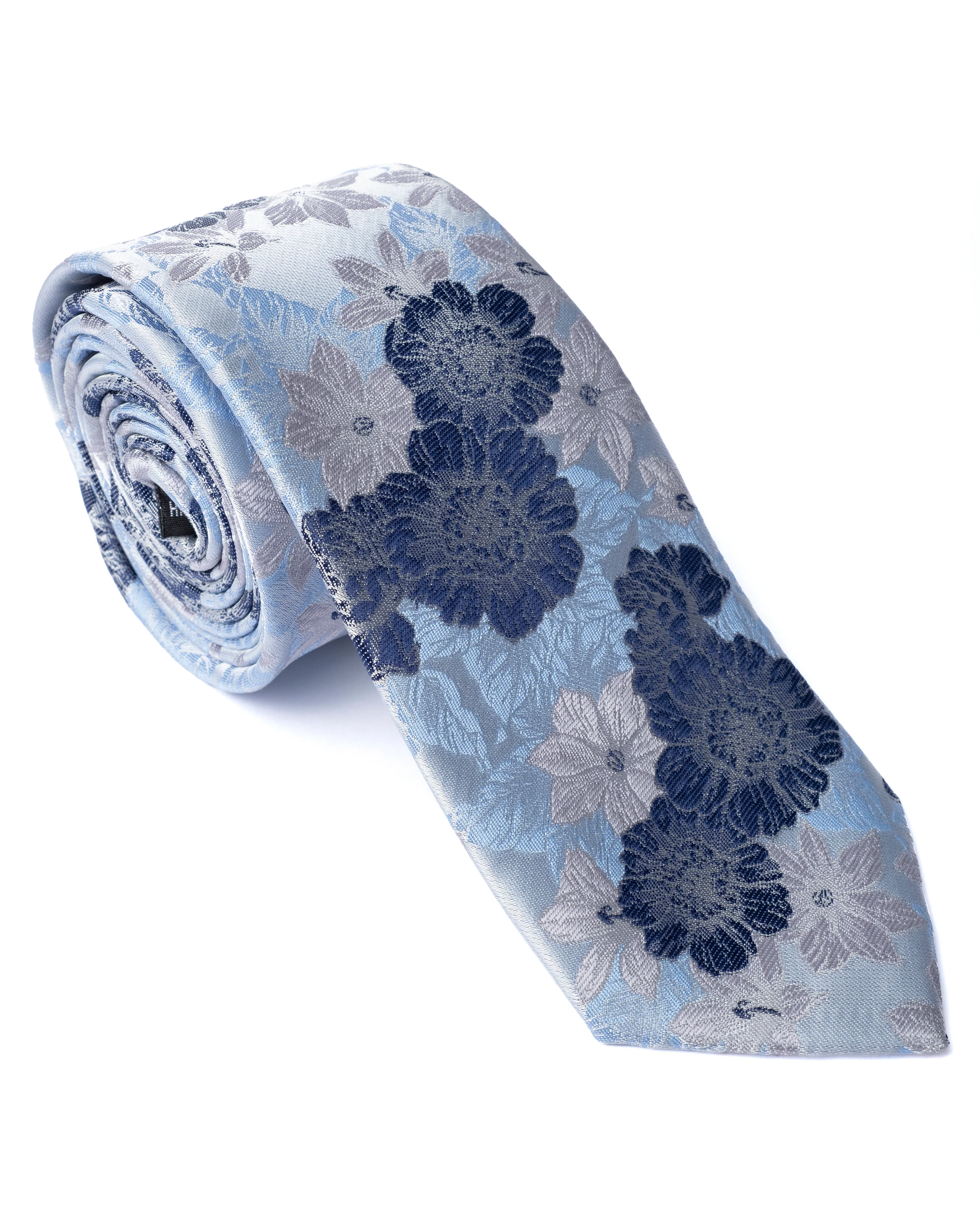 Blue Floral Foliage Print Tie