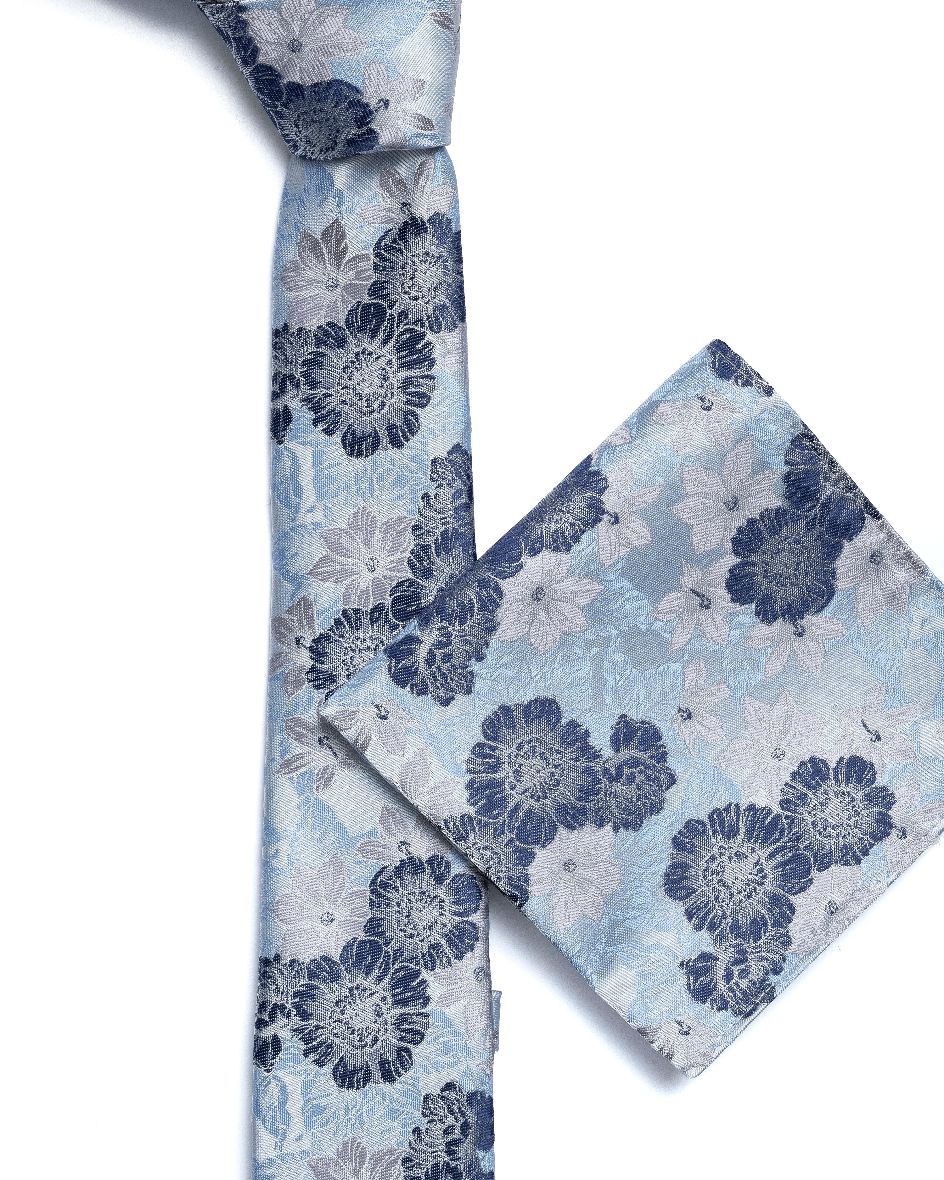 Blue Floral Foliage Print Tie - Image 3
