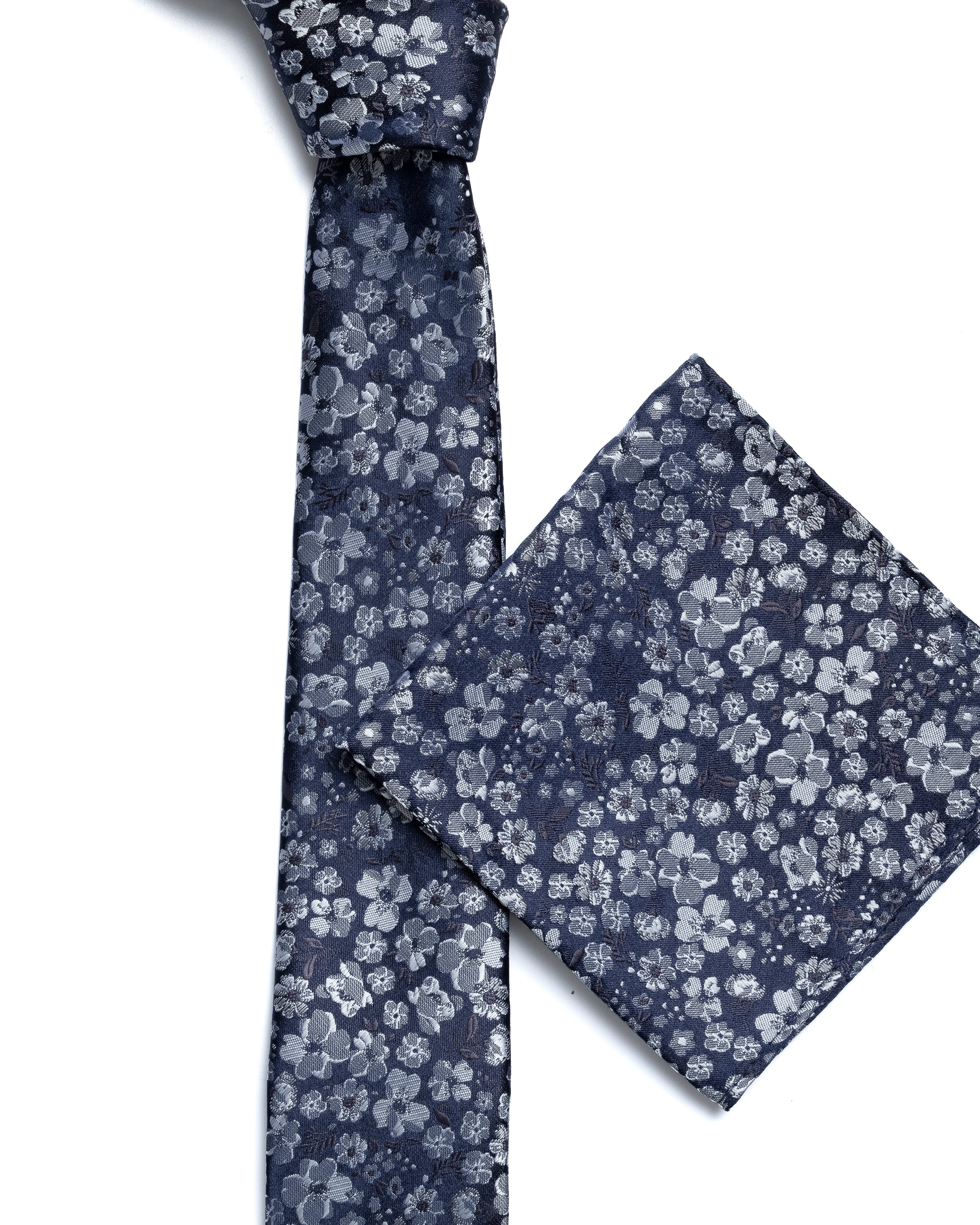 Navy Floral Print Tie - Image 3