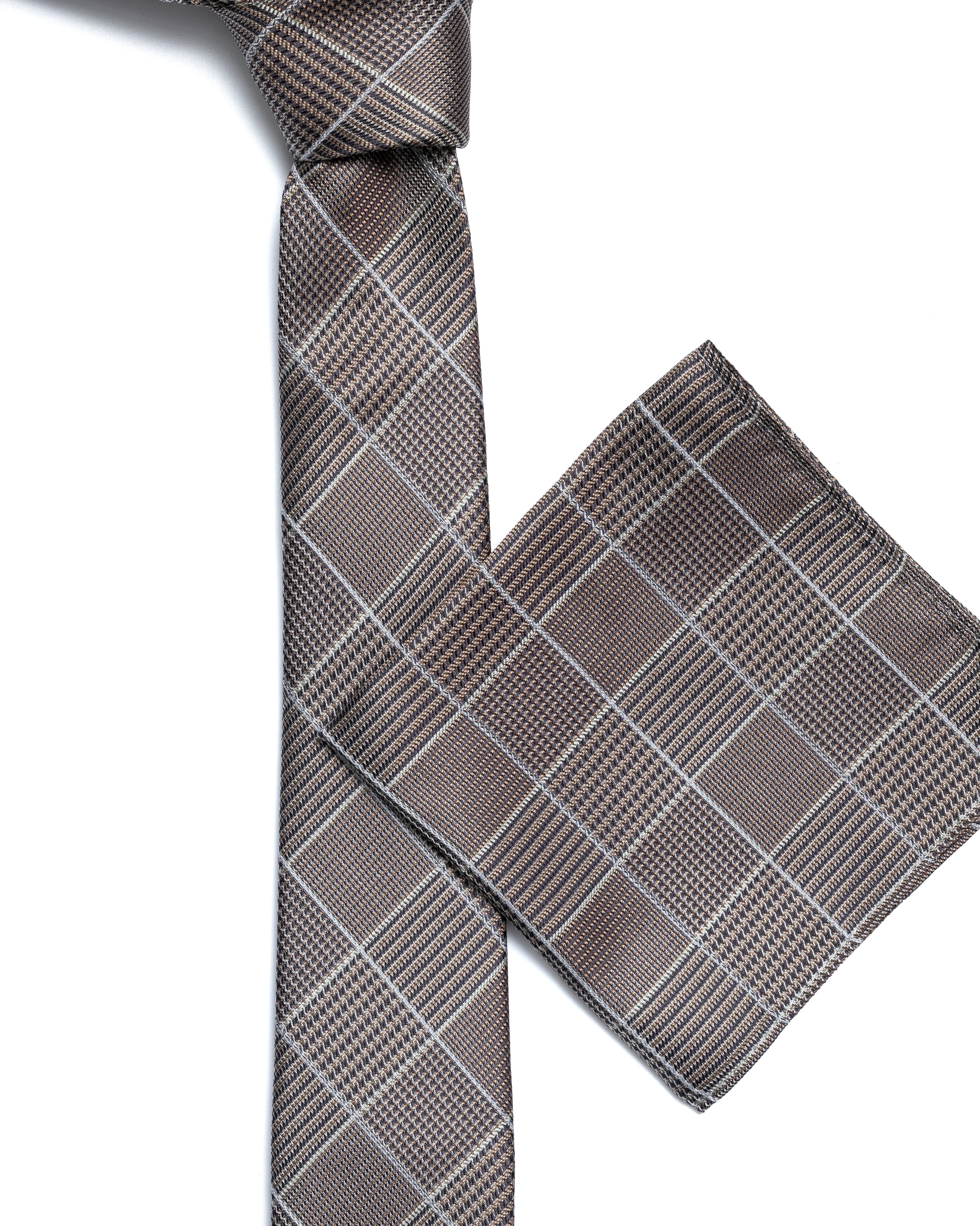 Brown Woven Check Tie - Image 3