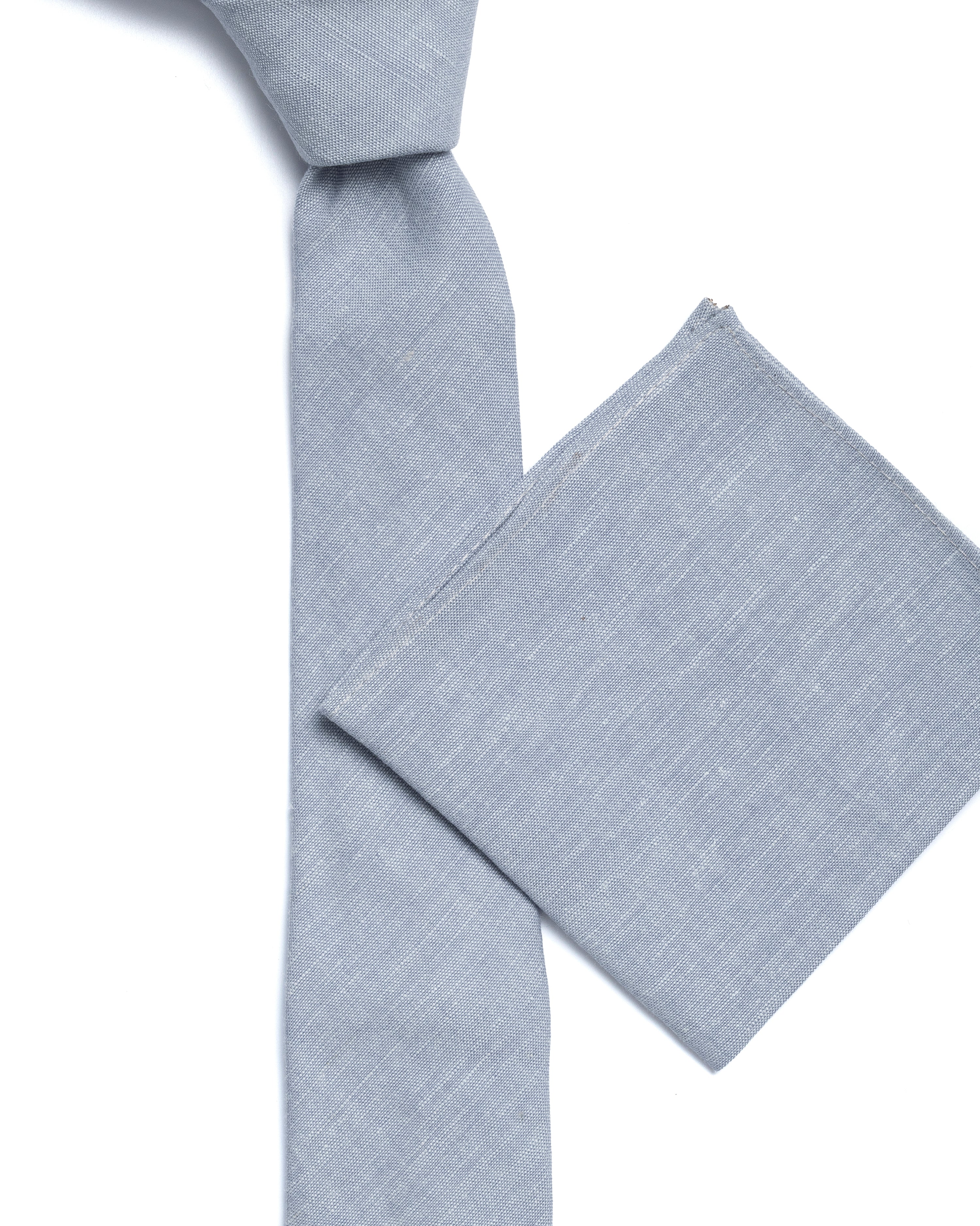 Blue Plain Linen Blend Tie - Image 3