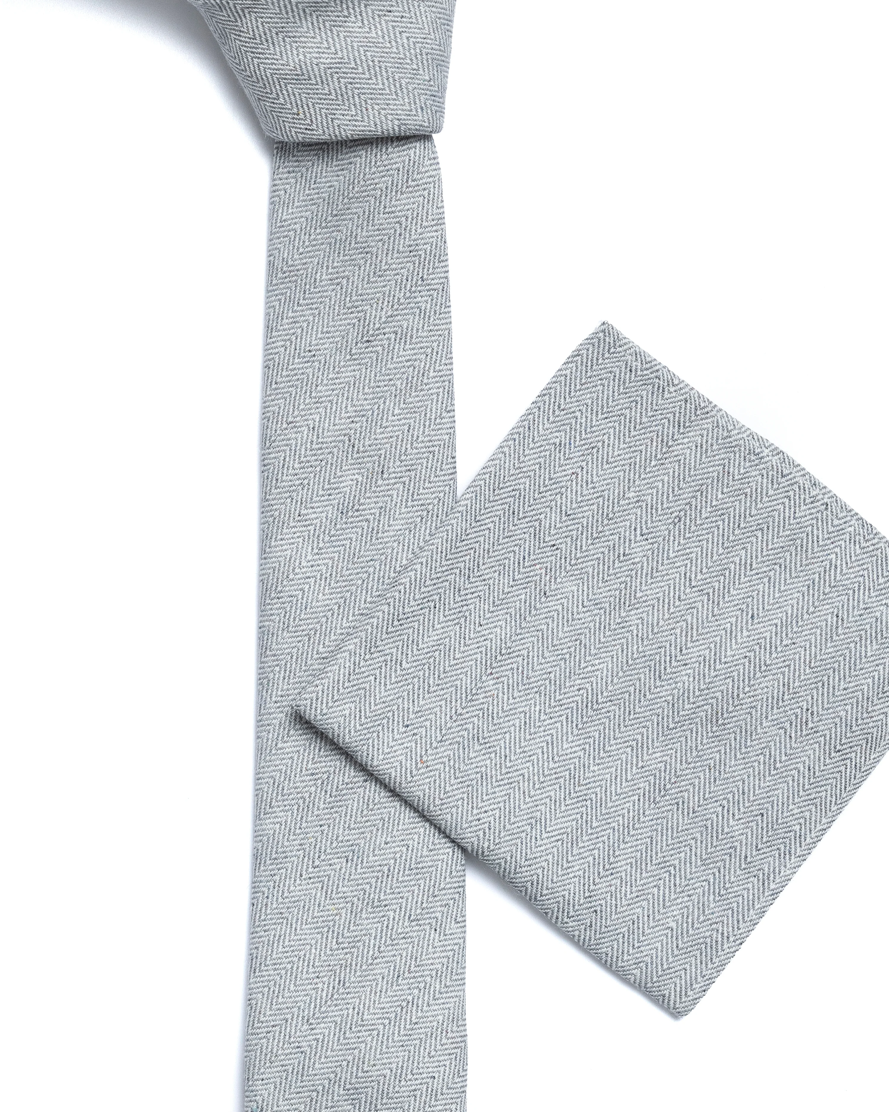 Grey Herringbone Cotton-Linen Tie - Image 3