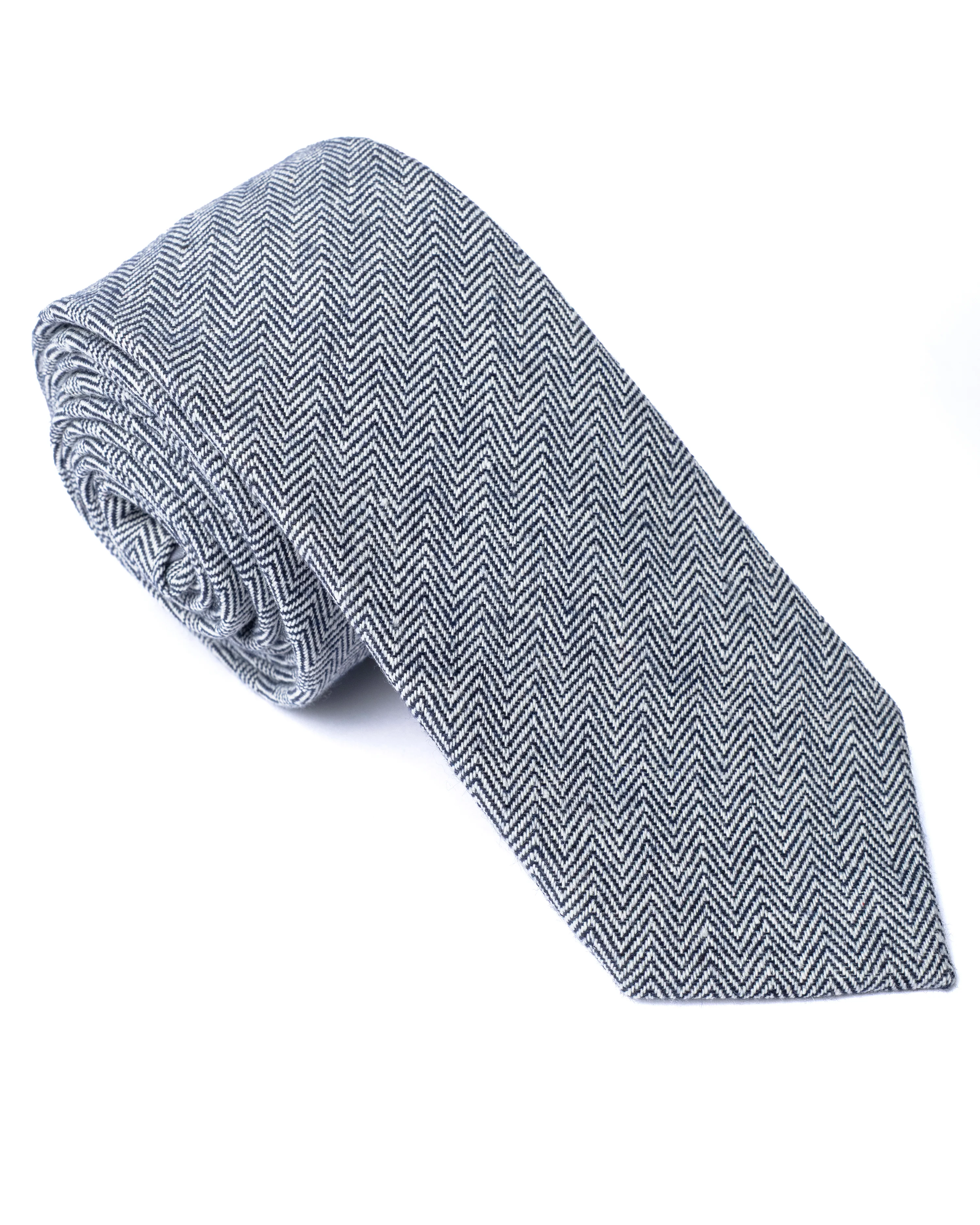 Blue Herringbone Cotton-Linen Tie
