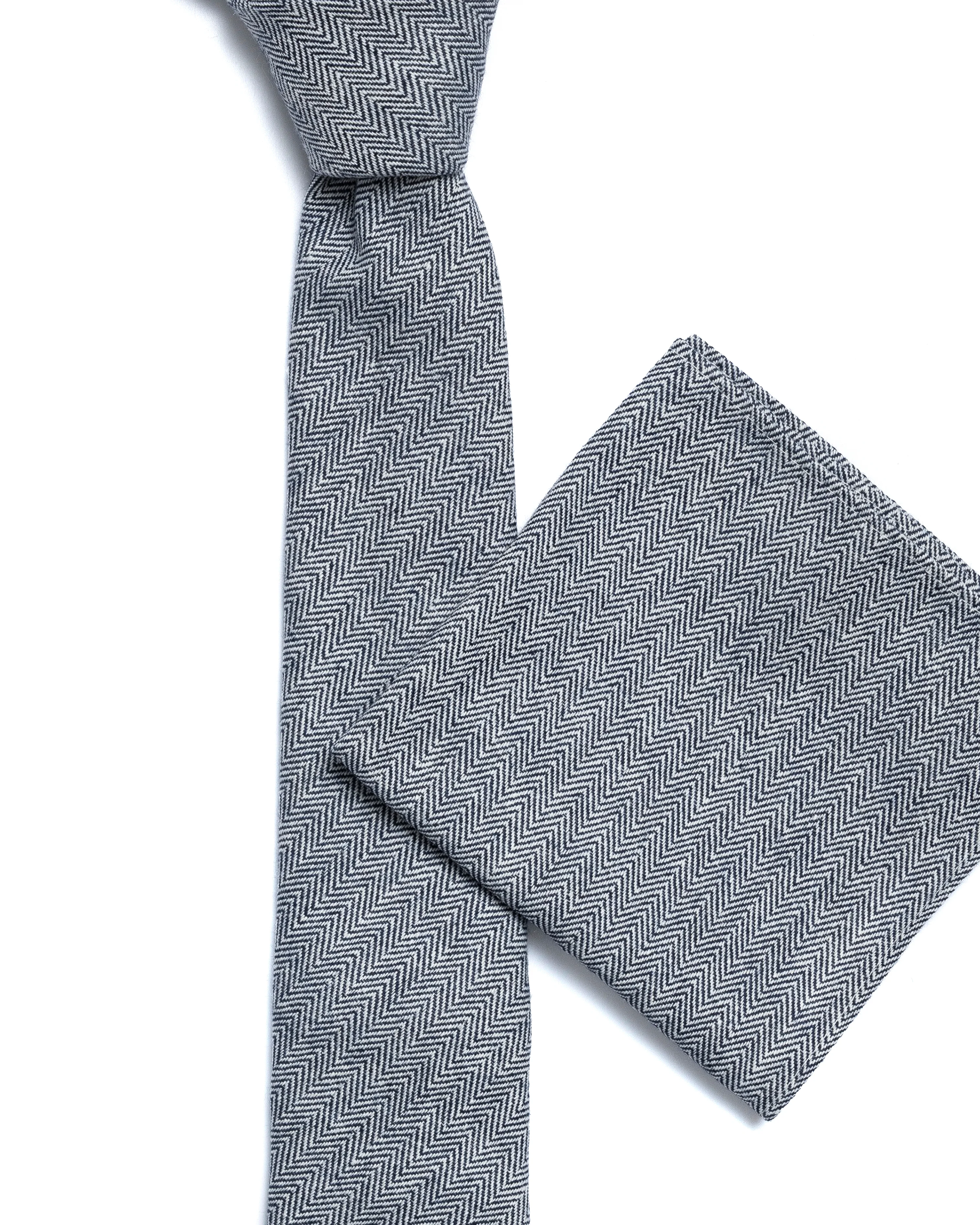 Blue Herringbone Cotton-Linen Tie - Image 3