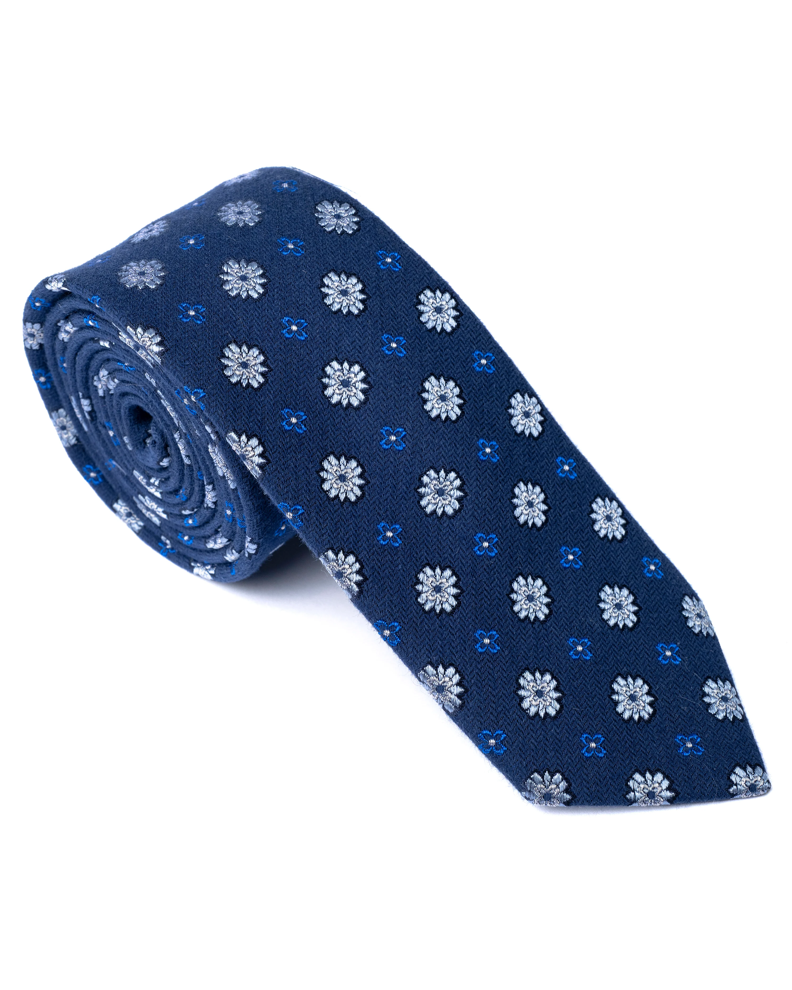 Dark Blue Floral Silk Tie