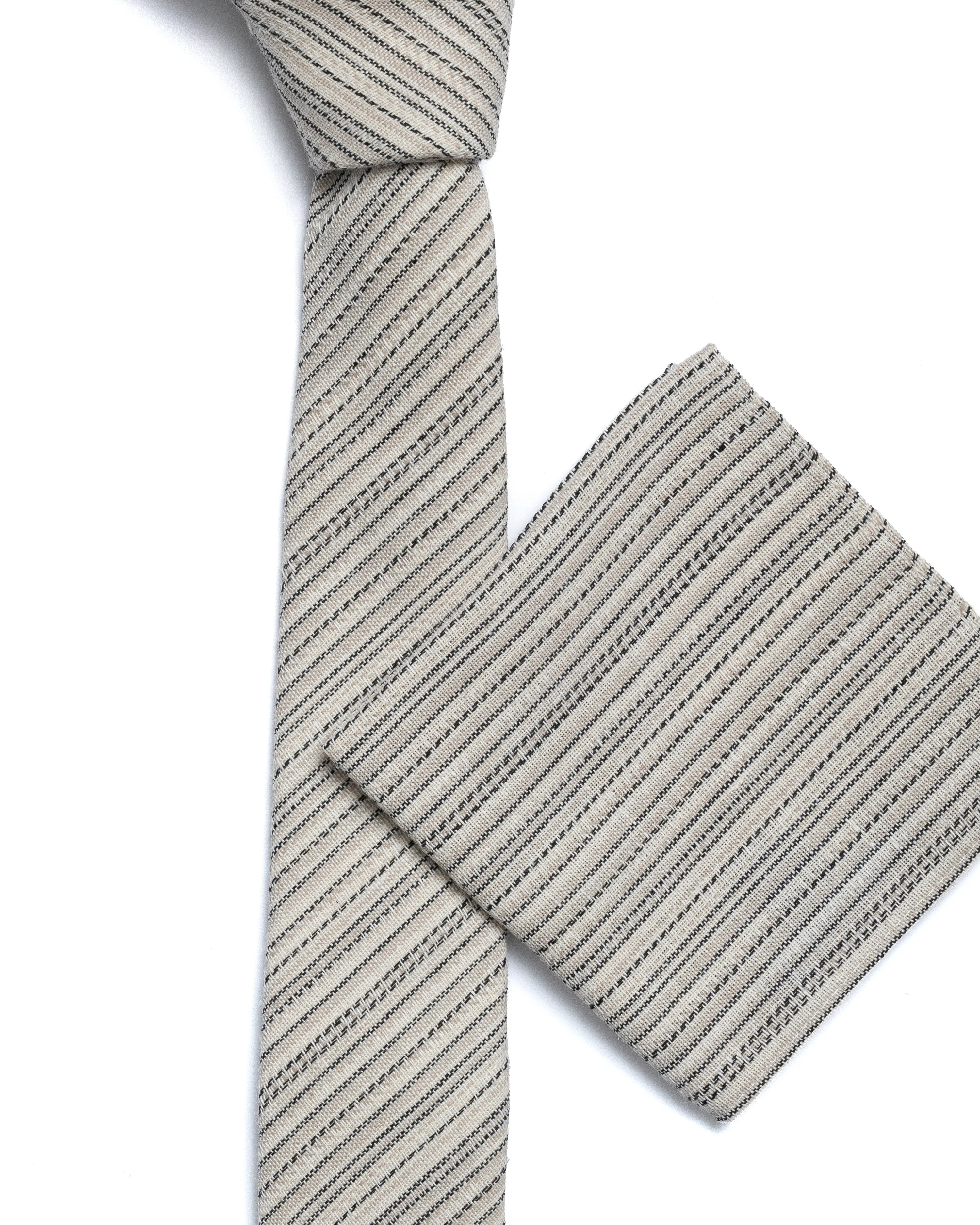 Grey Stripe Cotton-Linen Tie - Image 3