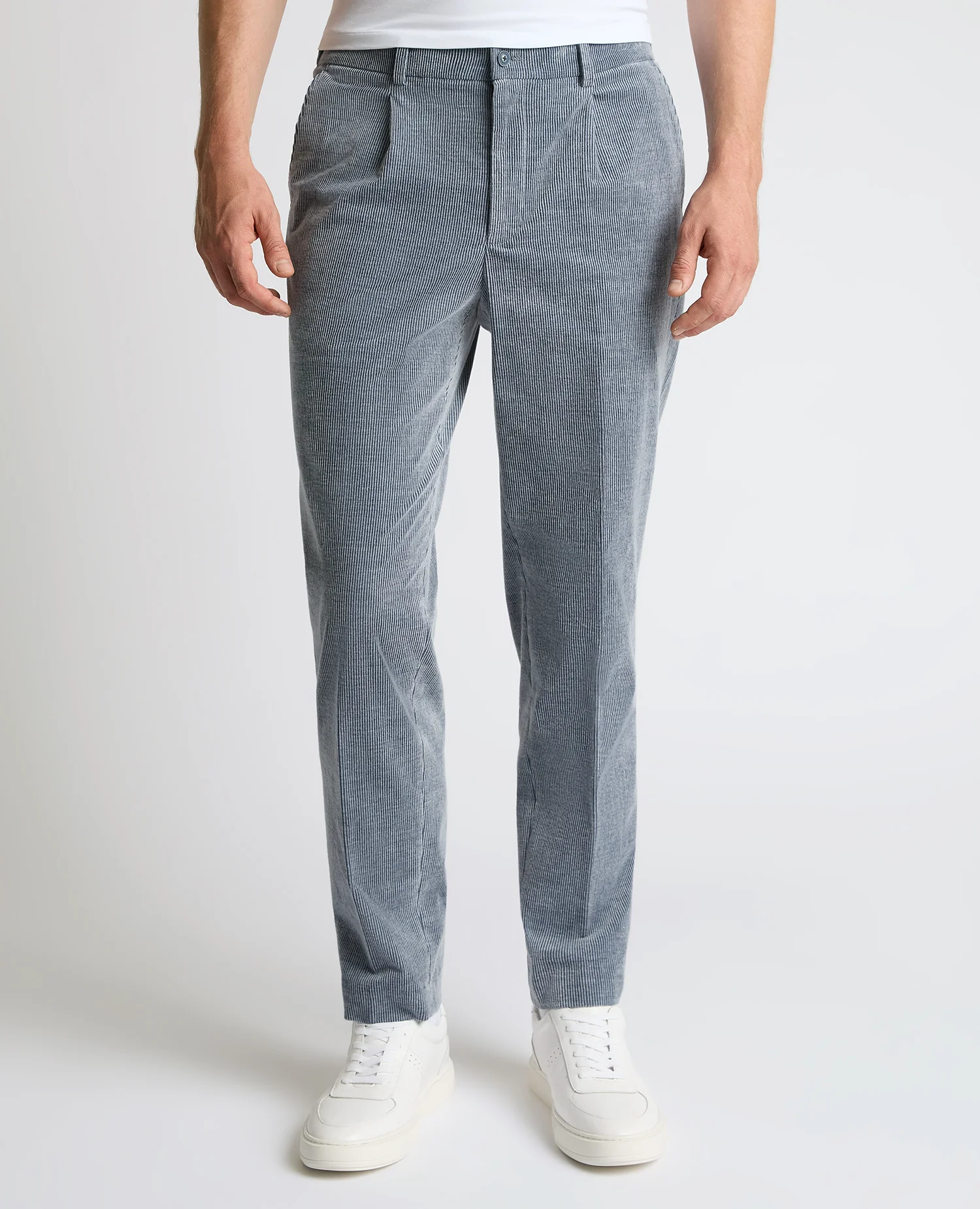 Slim Leg Stripe Cotton-Stretch Trousers
