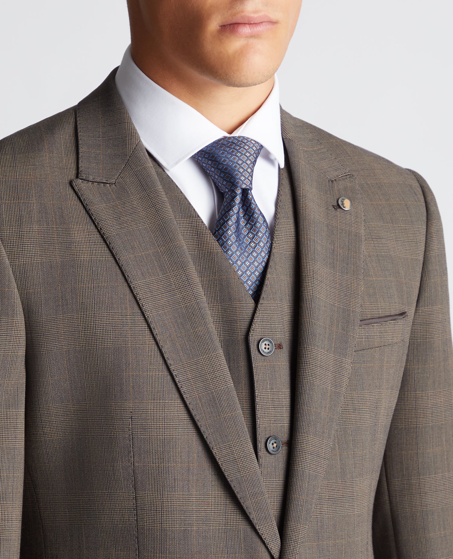 Slim Fit Checked Stretch 2 Piece Suit - Image 5